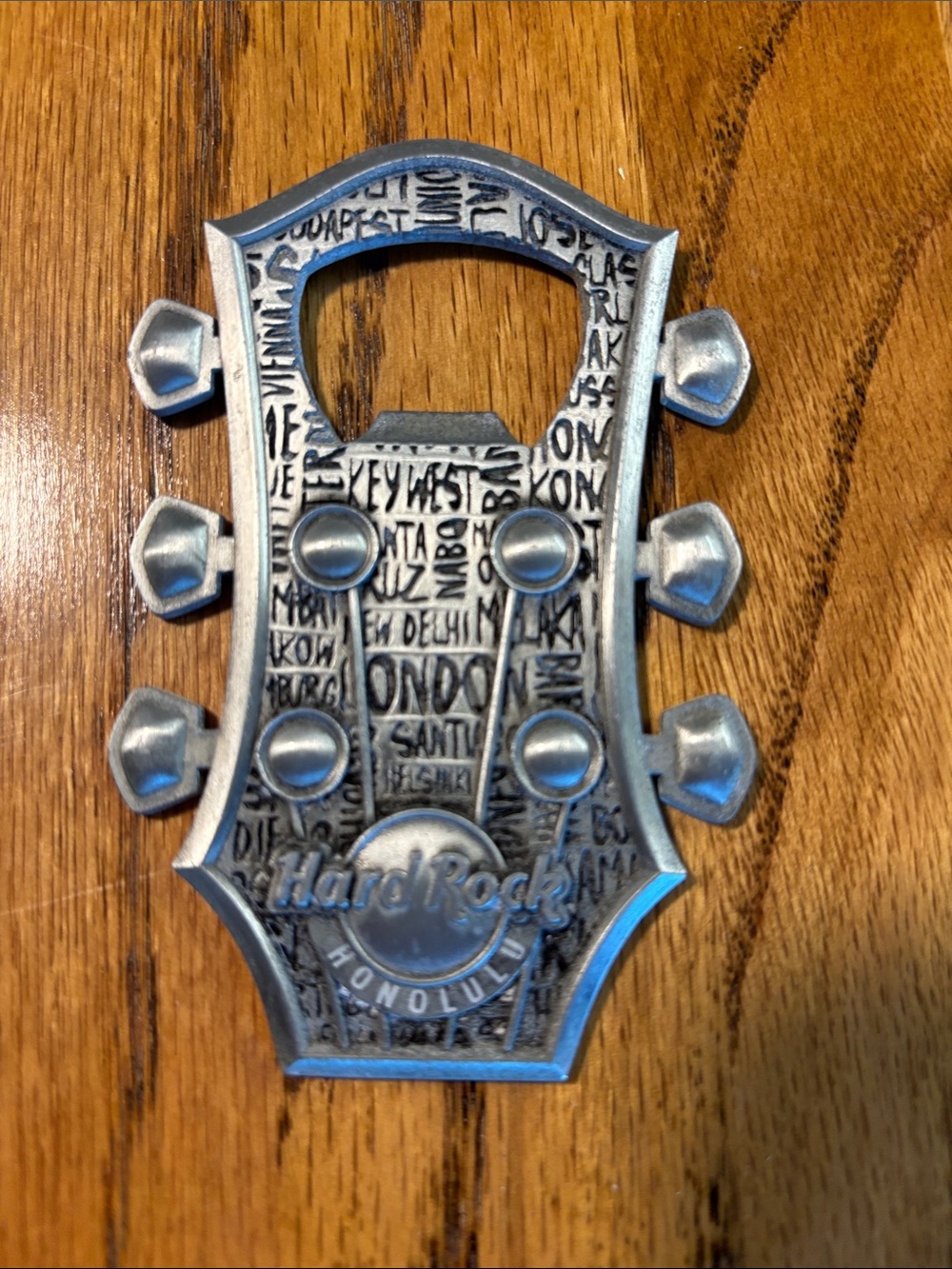 Hard Rock Cafe Pewter-Tone Guitar Head Magnet with City Names